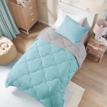 Комплект постільної білизни Comfort Spaces Vixie: стеганий дизайн, чорно-сірий, для всіх сезонів, з наволочками (Twin/Twin XL, Aqua/Grey)