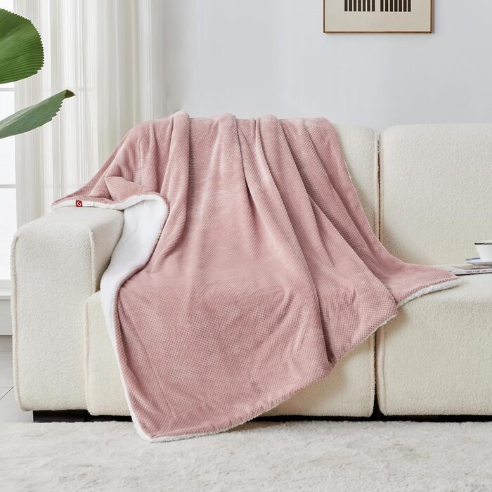 Плюшевий плед Sherpa Sochow: теплий, м'який, двосторонній (220 x 240 см, сіро-рожевий)