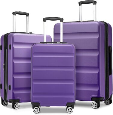 KONO Чемодан-Тролей Розширюваний, Жорсткий, XL, з TSA-замком та колесами 4 шт., для подорожей та бізнесу, 75x47.5x29.5 см (3 шт. у наборі), фіолетовий