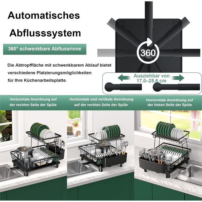 Підставка для посуду ROTTOGOON 2-ярусна, з нержавіючої сталі, чорна - органайзер для кухонних аксесуарів