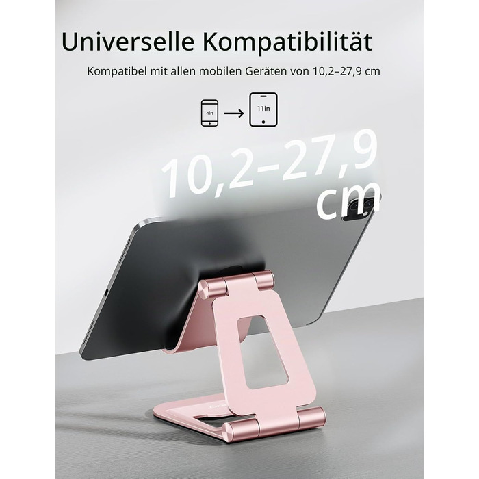 Алюмінієва подвійна складана підставка Nulaxy для iPad, iPhone та Kindle, регульований настільний тримач для планшетів та смартфонів, чорний (C-Roségold)