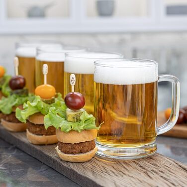 TREND FOR HOME Beer Stein Set of 6, 0.5 Liter with Comfortable Handle, Glass Mug 0.5 Liter Beer Glass, Beer Stein, Beer Glasses 0.5 Beer Mug, Beer Maßkrug Glass Beer Steins Maßkrug Transparent | Ulf