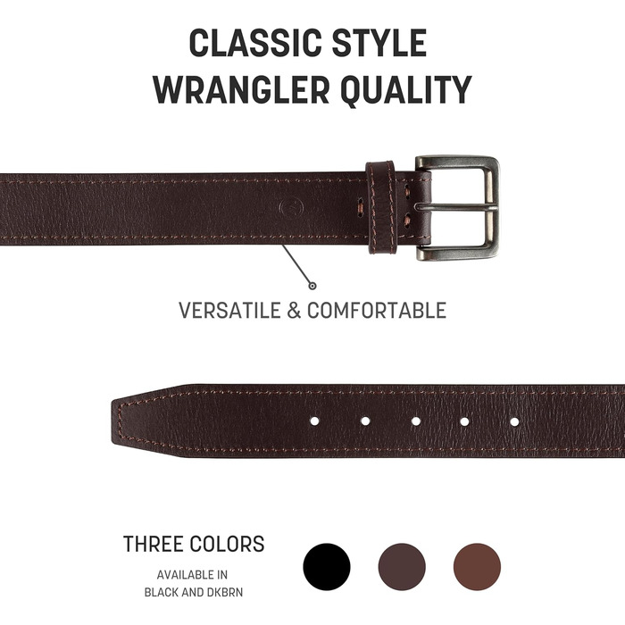 Шкіряний чоловічий ремінь Wrangler Country Casual для джинсів, коричневий, розмір 40 (талія 37-38)