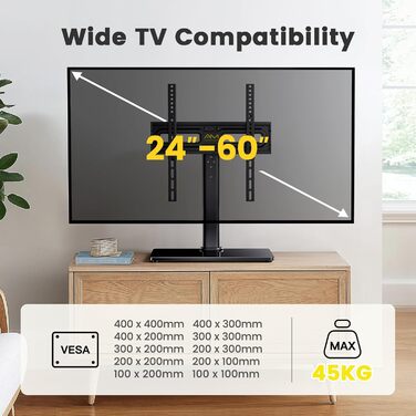 Підставка для телевізора поворотна, універсальна, для LED, LCD, Flat & Curved телевізорів 32-60 дюймів, до 40 кг, VESA 400x400 мм