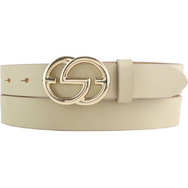 Жіночий шкіряний ремінь Beltinger Emil 3 см, бежевий з золотою пряжкою, 85 см (загальна довжина 100 см)