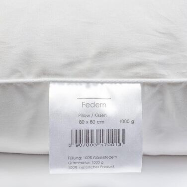 H&F Heimtextilien 2-Pack Premium Quality | Pillowcases 80x80 cm | Filling: 1000 grams of Feathers, Goose Feathers | 100% Natural Pillow | Cover: 100% Cotton | Feather Pillow 80 x 80 cm 1000.0 grams 2