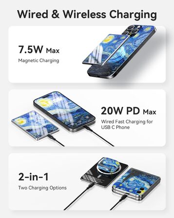 Power Bank MagSafe Ultra Slim 5000mAh, 6.9mm, PD20W - для iPhone, захисне скло Multicolor