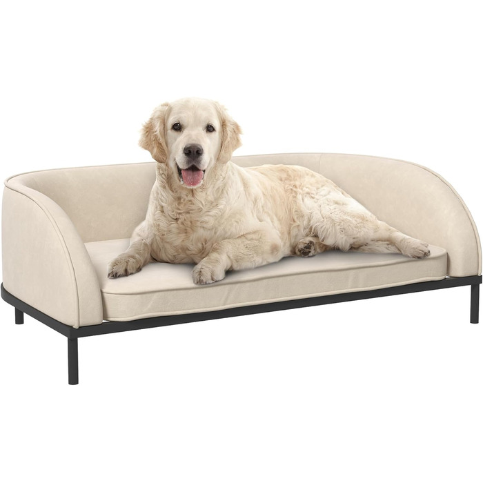 PawHut лежанка для собак, піднята лежанка для собак, 101,5 x 62 x 34,5 см, знімний чохол, сталеві ніжки, велюрова поверхня, кремово-білий, чорний
