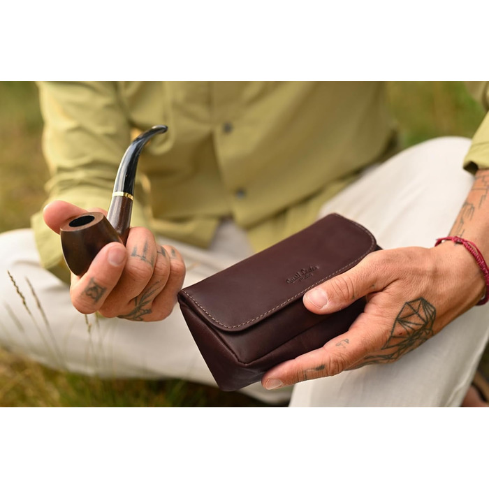 Gusti Pipe Pouch Leather - Jared Tobacco Pouch Pipe Bag Tobacco Bag Natural Rubber Lining Brown