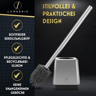 Силіконова щітка для унітазу з тримачем, кріплення на стіну без свердління, швидке висихання, гігієнічна, срібляста