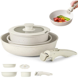 Набір каструль та сковорідок 5 шт. з знімним ручками, антипригарне покриття, підходить для індукційних плит, духовки та всіх типів плит