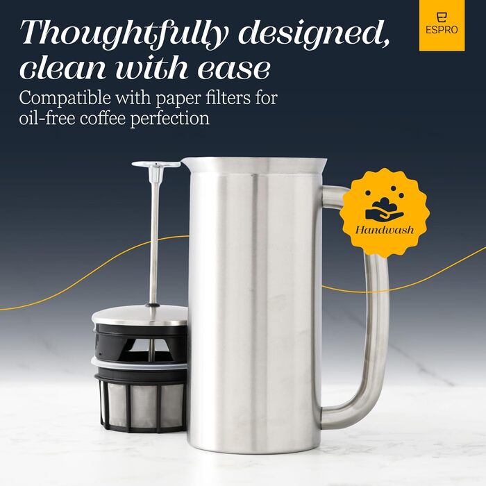 ESPRO P7 Френч-прес з нержавіючої сталі з подвійними стінками та мікрофільтром – для приготування кави та чаю, 530 мл