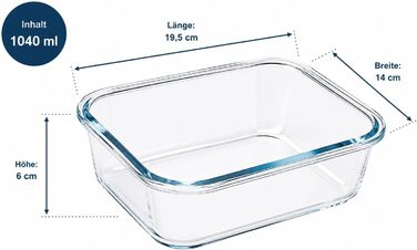 Набір контейнерів для зберігання Visario Glas 20 шт (10 контейнерів + 10 кришок) - 5x1040 мл + 5x370 мл | Скло Borosilicate | Герметичні, BPA-free | Для мікрохвильовки, духовки та посудомийної машини