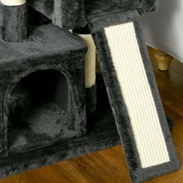 PawHut Sisal Kratzbaum до 30 кг котячий будиночок з сизалевою колоною, дряпальною дошкою, плюшем темно-сірого кольору для активних котів
