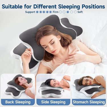 Подушка з піною з пам'яті YunNasi: ергономічна, ортопедична, для сну на боці, спині та животі, з кульковою тканиною, яку можна прати