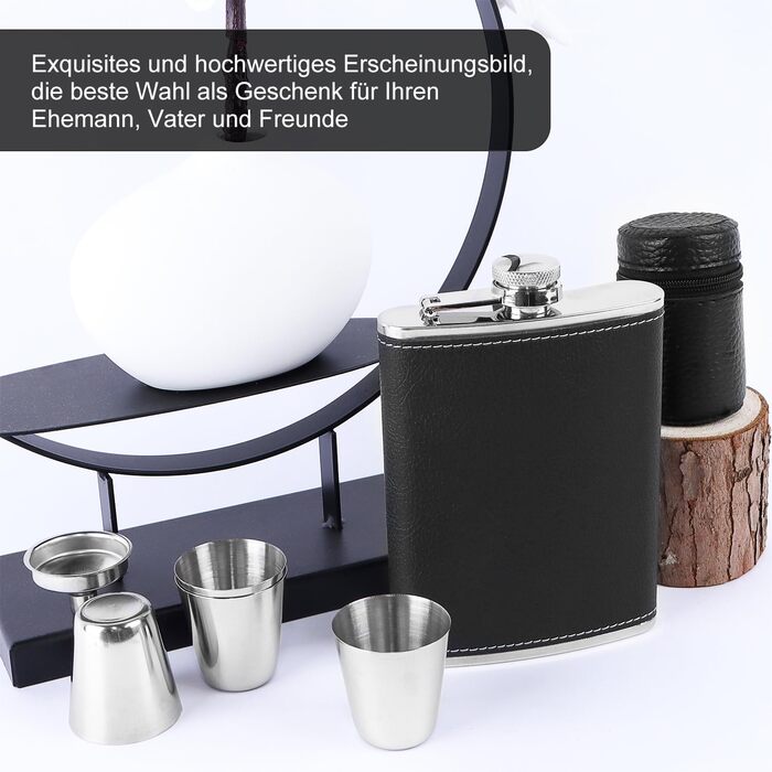 Фляга з нержавіючої сталі 8oz (240 мл) з набором: воронка та 4 стаканчика. Ідеальна для туризму, весілля, кемпінгу, альпінізму, пікніків (чорна)