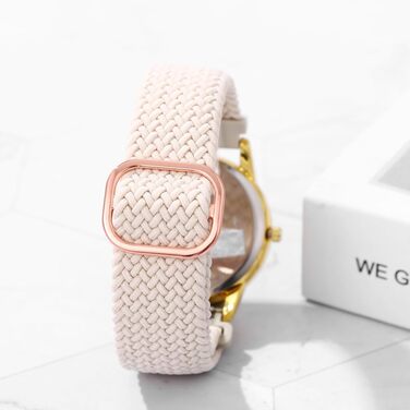Аналоговий кварцовий годинник JewelryWe з еластичним плетеним ремінцем, великі цифри та календар, унісекс (бежевий)
