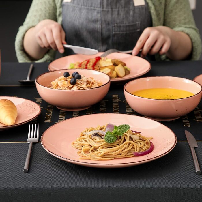 Сервіз Vancasso Serie Navia Teller, 32 елементи, на 8 осіб, сучасний дизайн (Рожевий, 16 елементів)