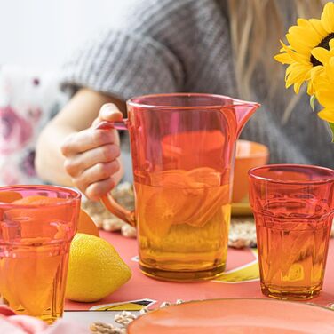 Water Carafe Glass 1 Liter with Comfortable Handle Colorful Water Pitcher 19 cm Glass Jug Orange Pink Glass Pitcher Water Carafe Glass Carafe Pitcher Glass Jug 1l | Gigi Magical Sunrise