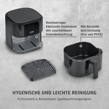 Фритюрниця без олії CASO AirFry 6.0 - 6 літрів, тиха, з таймером та 8 пресетами, нержавіюча сталь