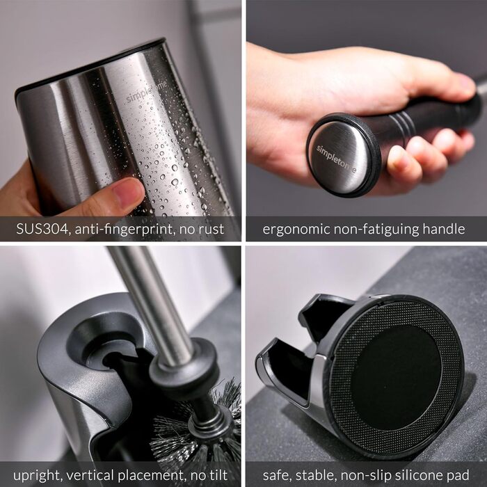 Набір для чищення унітазу SimpleTome: щітка з швидким висиханням та тримач з нержавіючої сталі, чорний