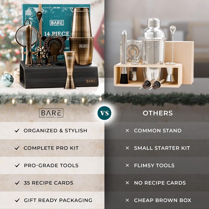 Набір бармена Mixology Boston Cocktail Shaker Set (14 предметів) з матового латуні 0.8L (BKB3)