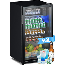 Холодильник для напоїв Devoko 93L з LED-підсвіткою RGB, регульовані полиці, для дому, офісу, вечірок та HoReCa, міні-бар, чорний