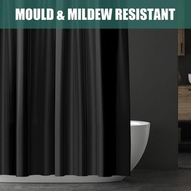 Шторка для душу URAQT, антибактеріальна, водонепроникна, швидковисихаюча, PEVA, 180x180 см, 12 кілець, для ванни (Біла)