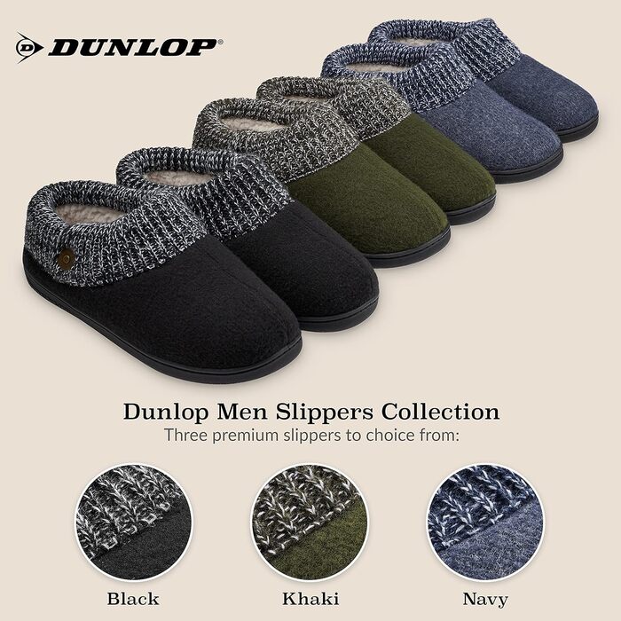 Чоловічі халапи DUNLOP з флісовою підкладкою Sherpa та піною Memory Foam, неслизькі тапочки для дому, 42 EU, хакі