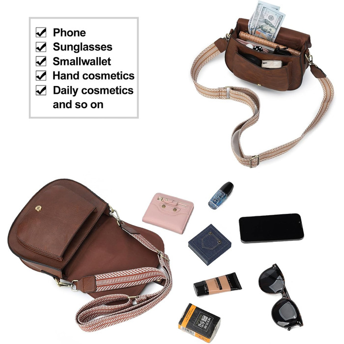 Сумка жіноча AFKOMST через плече з PU шкіри, коричнева хвиля. Регульований знімний ремінець.