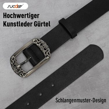 Жіночий шкіряний ремінь SUOSDEY Класичний чорний з квітковою пряжкою для джинсів, суконь, модних образів, 100 см, розмір талії 73-83 см