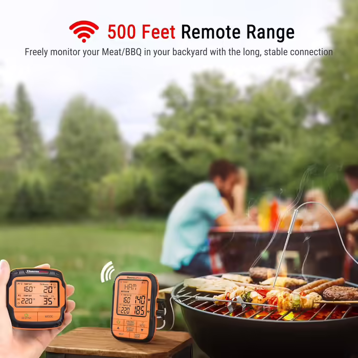 ThermoPro TP27C 150m Wireless Meat Thermometer with Meat/Roast Thermometer, IPX4 Waterproof, Large LCD Display, Kitchen Thermometer for BBQ, Gas Grill, Dutch Oven (2 Probes)