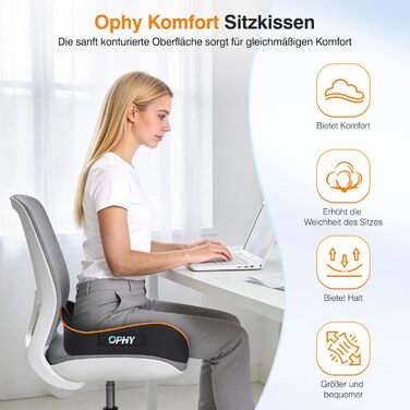 Подушка для сидіння Ophy для авто та офісного крісла з піною Memory Foam, знімною обкладинкою, помаранчева