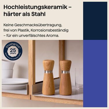 Crushgrind Kyoto Spice Mill with Ceramic Grinder | Salt and Pepper Mill with Adjustable Grind Setting for Coarse Salt | Herb Mill made from High-Quality, Sustainable Materials (170 mm, Brown Oak)