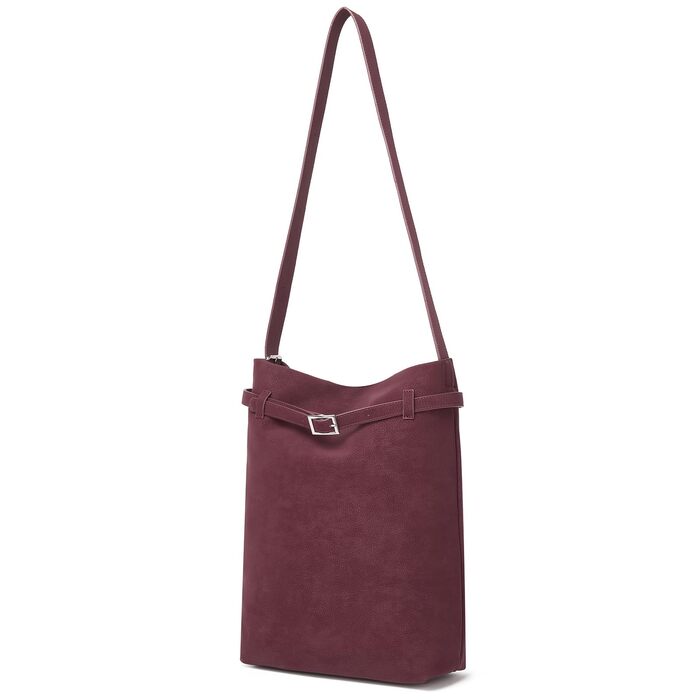 Сумка жіноча Miss Lulu велика шопер-тоут з м'якої PU шкіри, бордова (2-3)