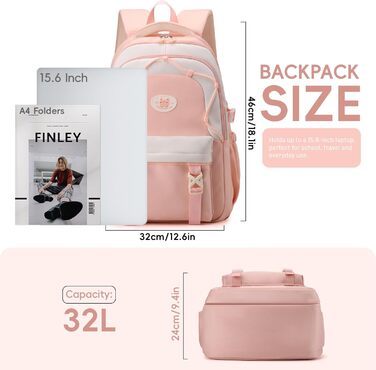 Рюкзак Tanou для дівчаток, 30L, нейлон, 3-9 клас, з тролейною петлею та брелоком (рожевий)