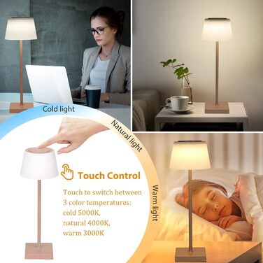 Світлодіодна настільна лампа Aigostar акумуляторна бездротова, димується сенсорним дотиком, 3 режими світла, водонепроникна IP54 для дому та саду (Світло-коричнева)