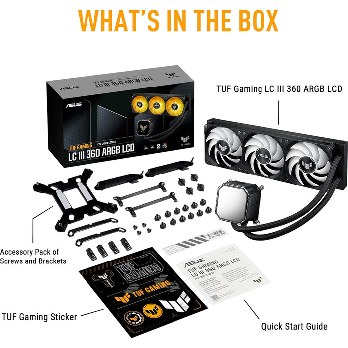 Водяне охолодження CPU ASUS TUF Gaming LC III 240 ARGB з LCD-дисплеєм, 2 вентилятори, сумісний з Intel LGA 1851, 1700, 1200, 115X та AMD AM5