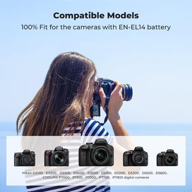 Акумулятор K&F CONCEPT EN-EL14 (2 шт.) та зарядний пристрій 2xUSB для Nikon D3500, D5600, D3200, D3300, D3400, D5500, Coolpix P7800, P7700, P7200, P7100, P7000