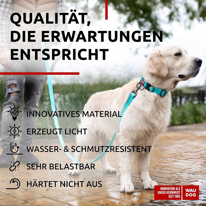 Нашийник для собак WAUDOG: водонепроникний, регульований, для великих, середніх та малих собак, з металевою застібкою, 31-49 см, ширина 25 мм, світловідбиваючий