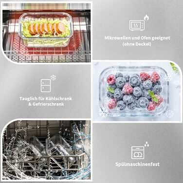 Набір контейнерів для зберігання Glas Frischhaltedosen Set з боросилікатного скла з кришкою, BPA-free, герметичні, для мікрохвильової печі, духовка, посудомийна машина – контейнери для Meal Prep для кухні, офісу (SA1637-black)