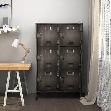 Metal locker with lockable doors, industrial steel cabinet for school, home, office, garage, H140*W38*D46 cm (6 doors)