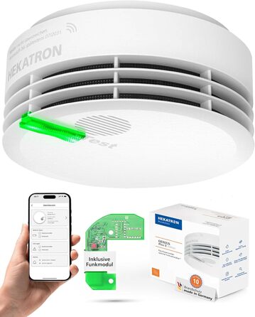 Hekatron Genius Plus X – Interconnected Smoke Detector, 10 Years Battery – with Base X Radio Module – Stiftung Warentest Test Winner – made in Germany – Wireless Smoke Detector Set – multilingual – 1 Piece