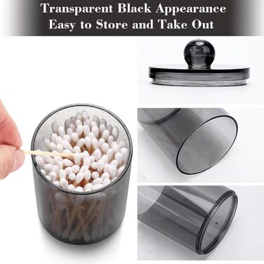 Організатор для ватних дисків та паличок AIMIXUN, набір 2 шт, чорний, прозорий диспенсер, для ватних паличок, зубної нитки, шпиньок