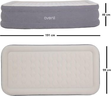 Надувний матрац-ліжко AVENLI самонадувний для 1 особи, 191x99x46 см, з інтегрованою помпою, белькрове покриття, для кемпінгу та дому