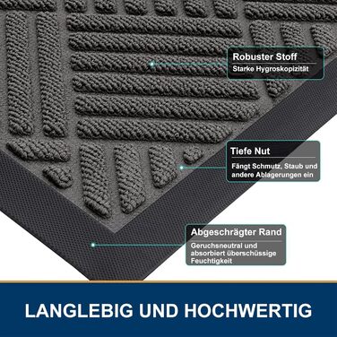 Килимок для дому та вулиці 43 x 75 см, силіконовий, антиковзаючий, пилозахисний, для входу, балкону, тераси - темно-сірий