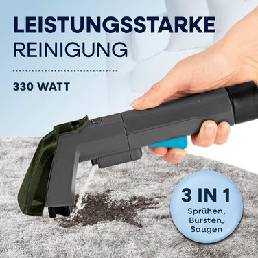 CLEANmaxx Професійний пароочисник для меблів та килимів Pro Steam | 3в1: для меблів, локальних забруднень, миття | Видаляє плями з килимів, авто, диванів тощо (Чорний, компактний 330W)