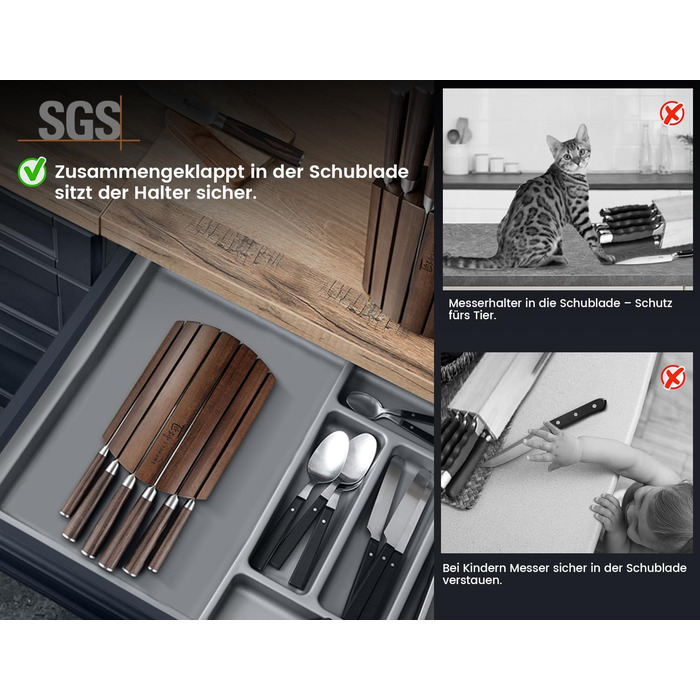 Набір кухонних ножів Messerset 7 предметів у японському стилі з магнітним блоком з акації, сталь карбонова, ергономічна ручка