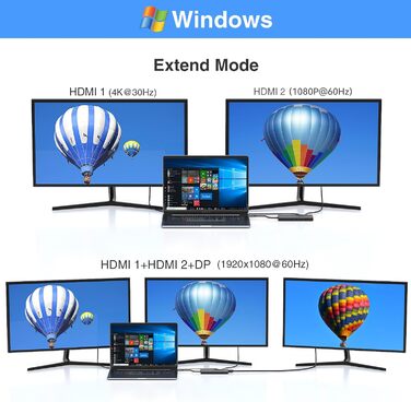 Док-станція USB-C з підтримкою двох моніторів та трьох дисплеїв, 14 в 1 для ноутбуків Dell, HP, Lenovo та інших, з 2x 4K HDMI, DisplayPort, Ethernet, 4x USB, 100W PD, USB-C Data, SD/TF, Audio/Mic (Чорний)