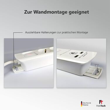 Стрічка розеток FeinTech MD000632 6-fach з USB, захистом від перенапруги, 3680 Вт, біла, 1.5 м